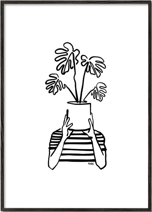Botanisk plakat med potte foran ansigtet
