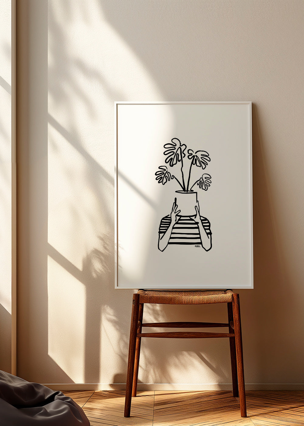 Botanisk plakat med potte foran ansigtet