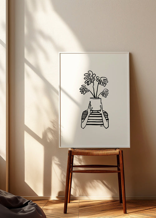 Botanisk plakat med potte foran ansigtet