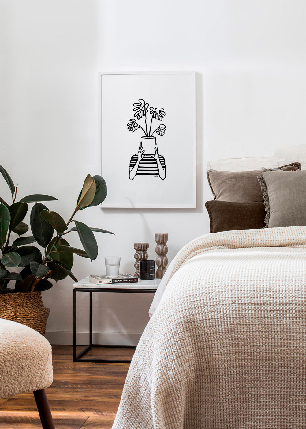 Botanisk plakat med potte foran ansigtet