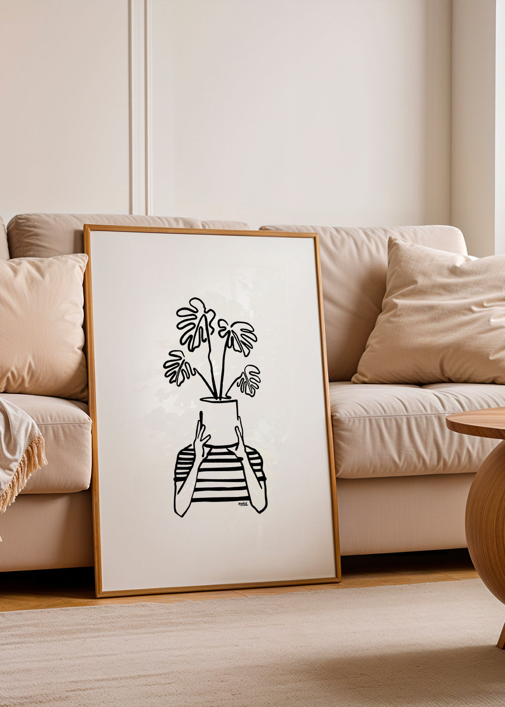 Botanisk plakat med potte foran ansigtet