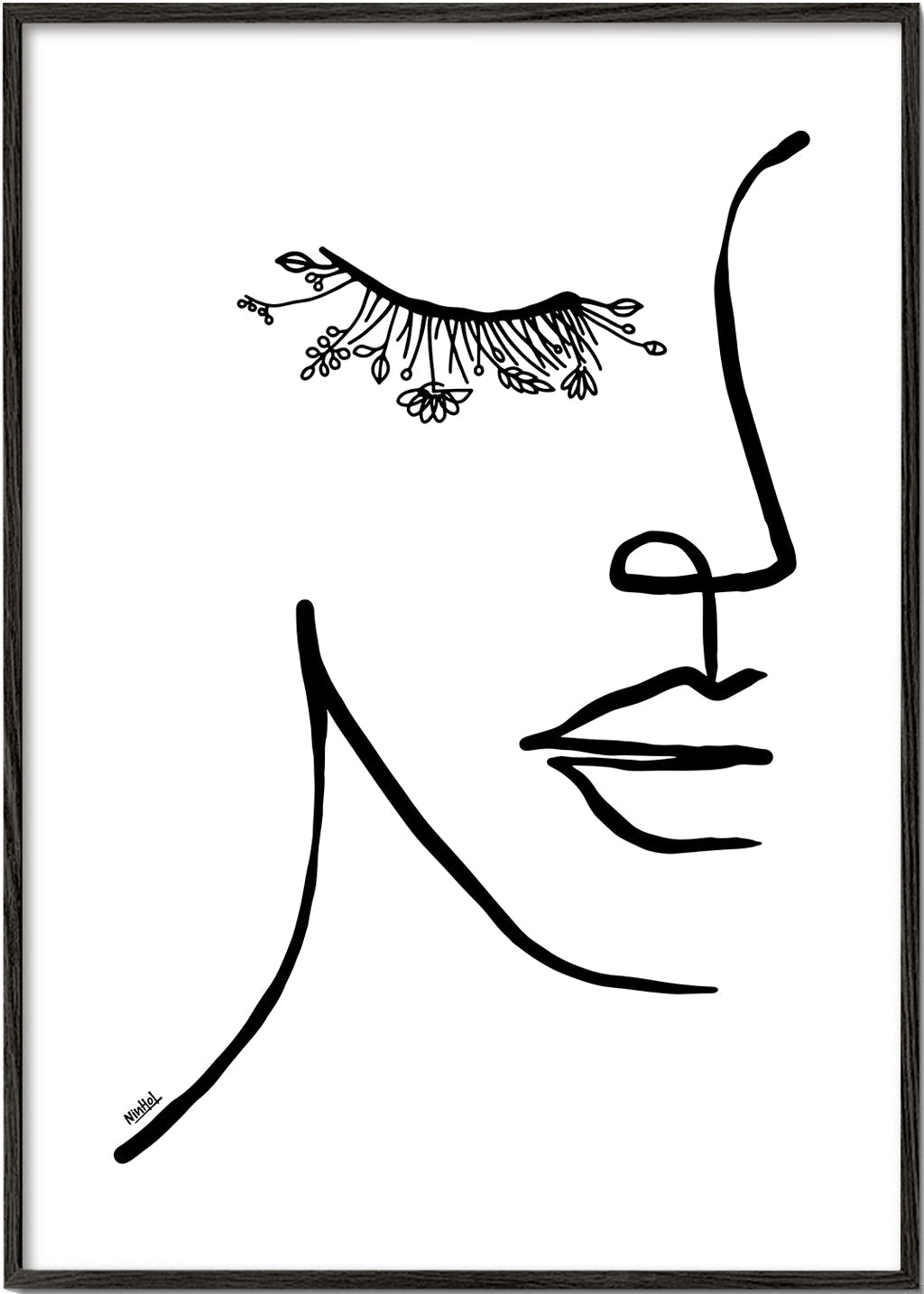 Minimal ansigtillustration med blomstervippe