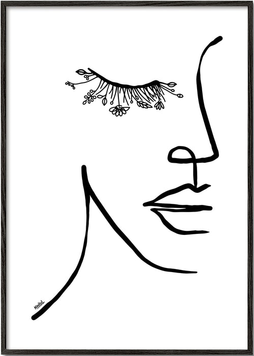 Minimal ansigtillustration med blomstervippe