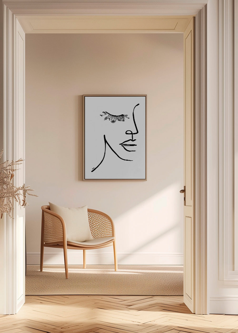 Minimal ansigtillustration med blomstervippe