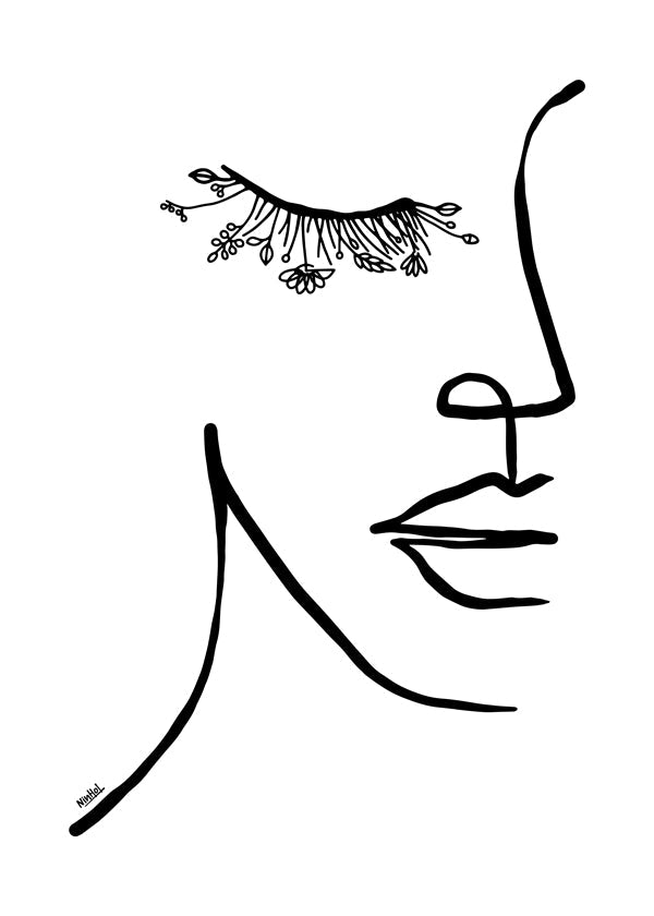 Minimal ansigtillustration med blomstervippe