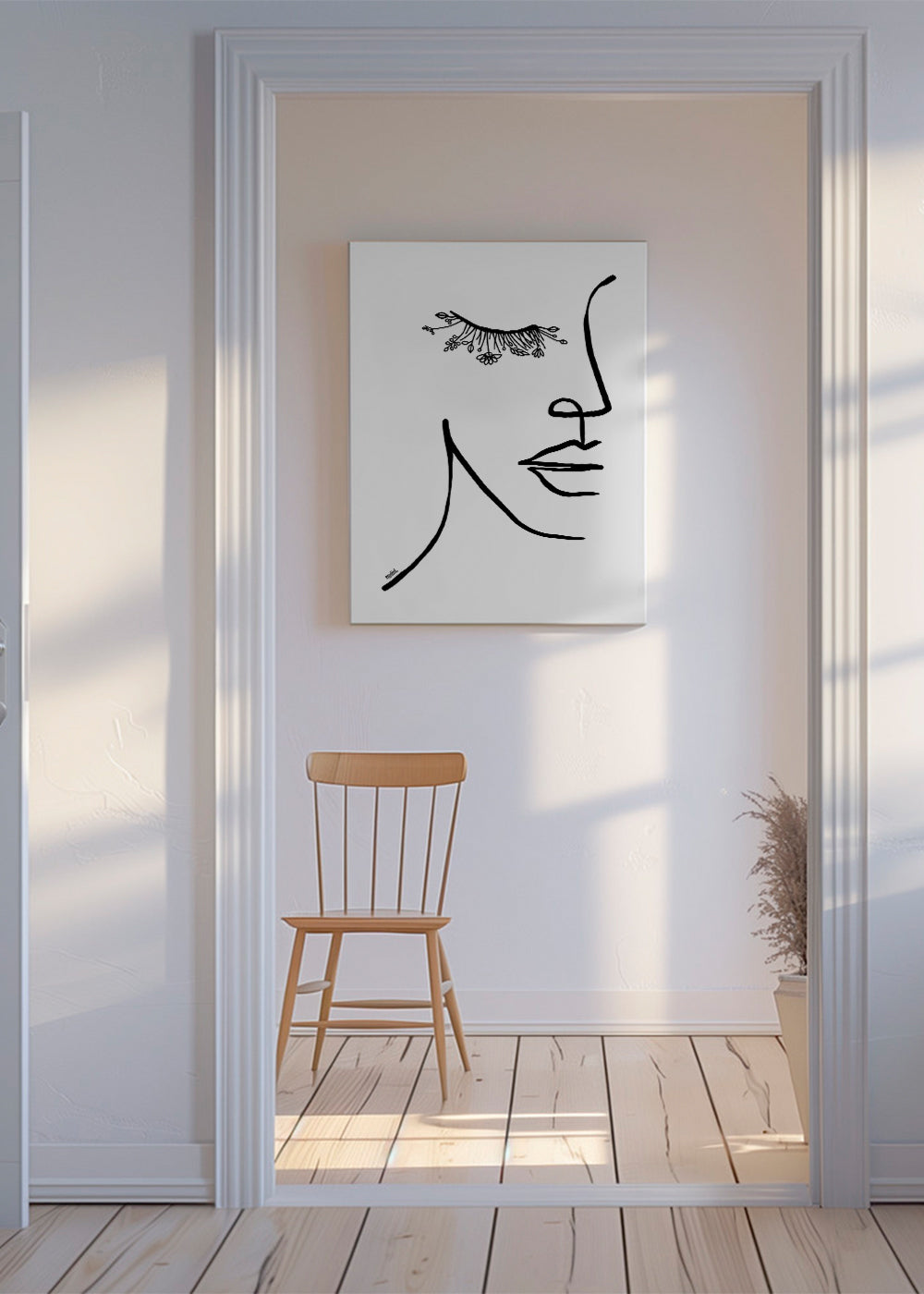 Minimal ansigtillustration med blomstervippe
