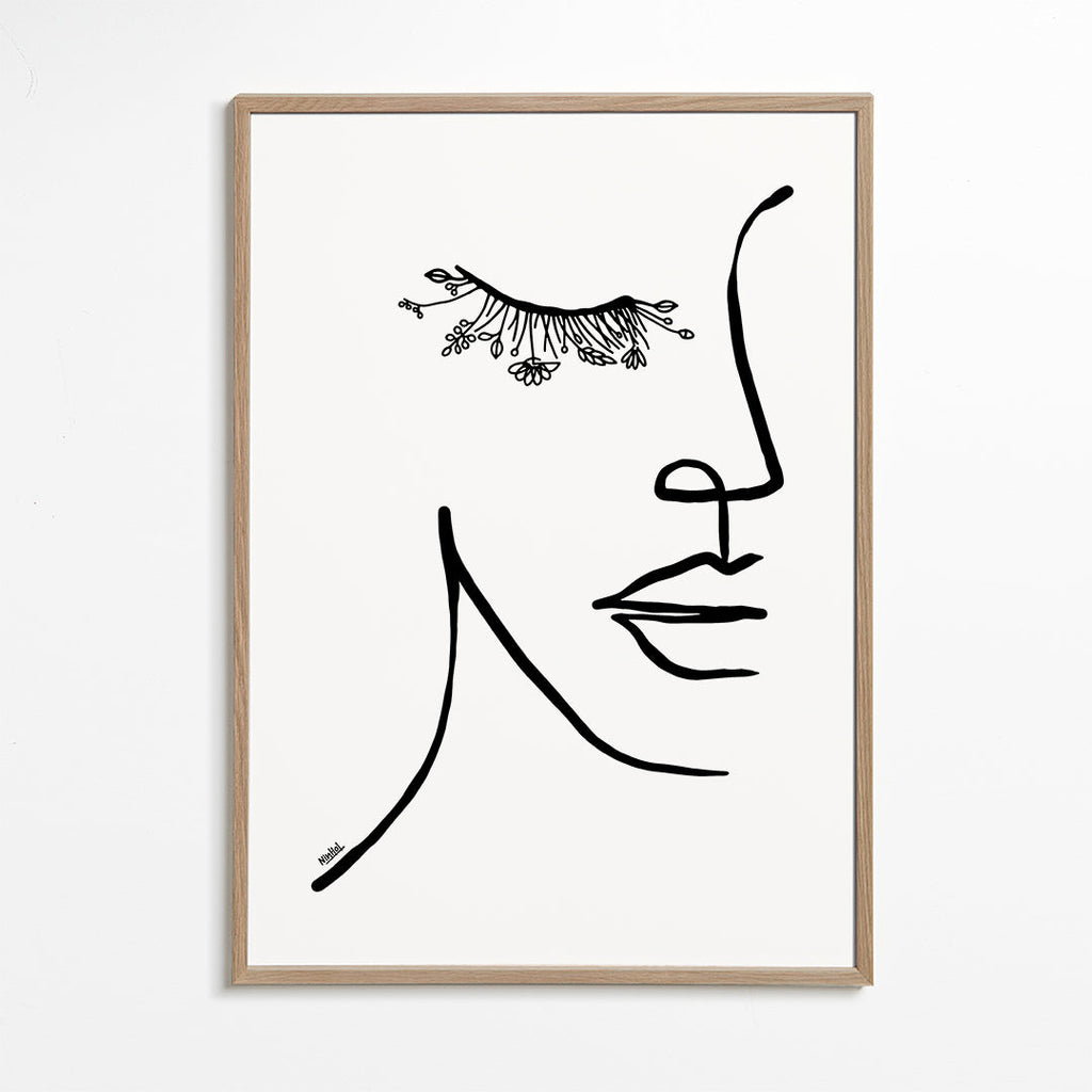 Minimal ansigtillustration med blomstervippe