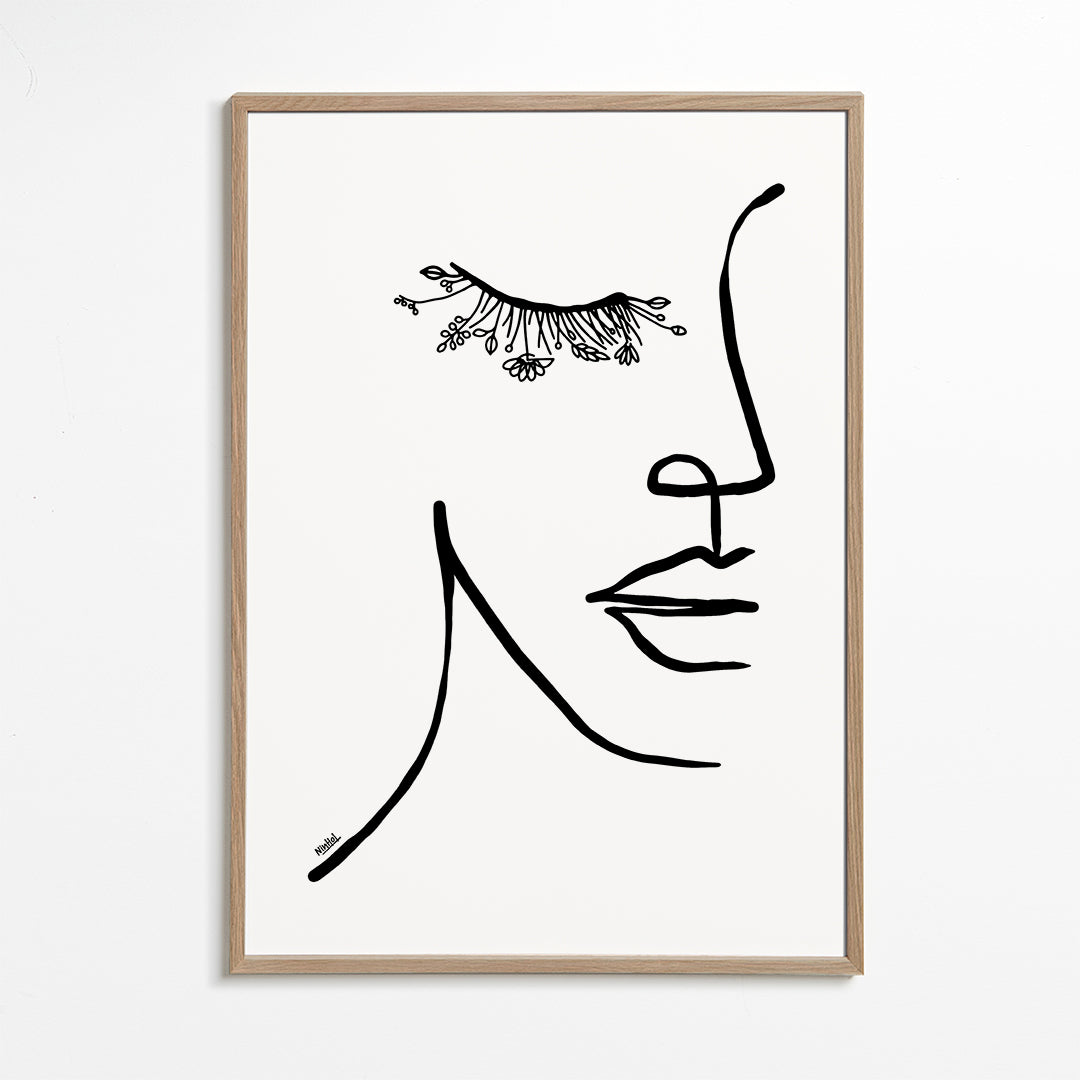 Minimal ansigtillustration med blomstervippe