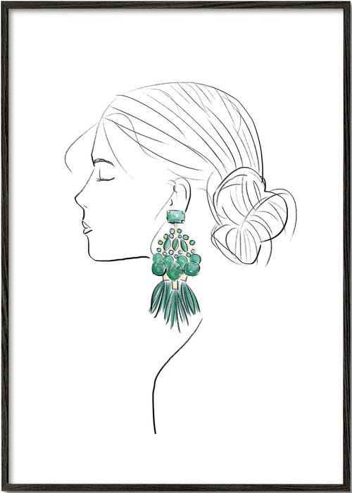 Illustration profil af kvinde med grønne øreringe