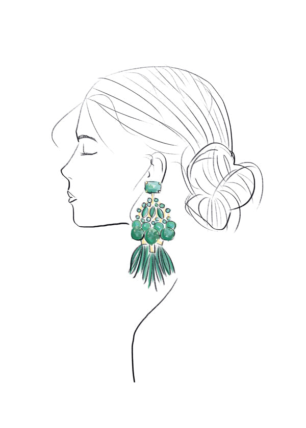 Illustration profil af kvinde med grønne øreringe