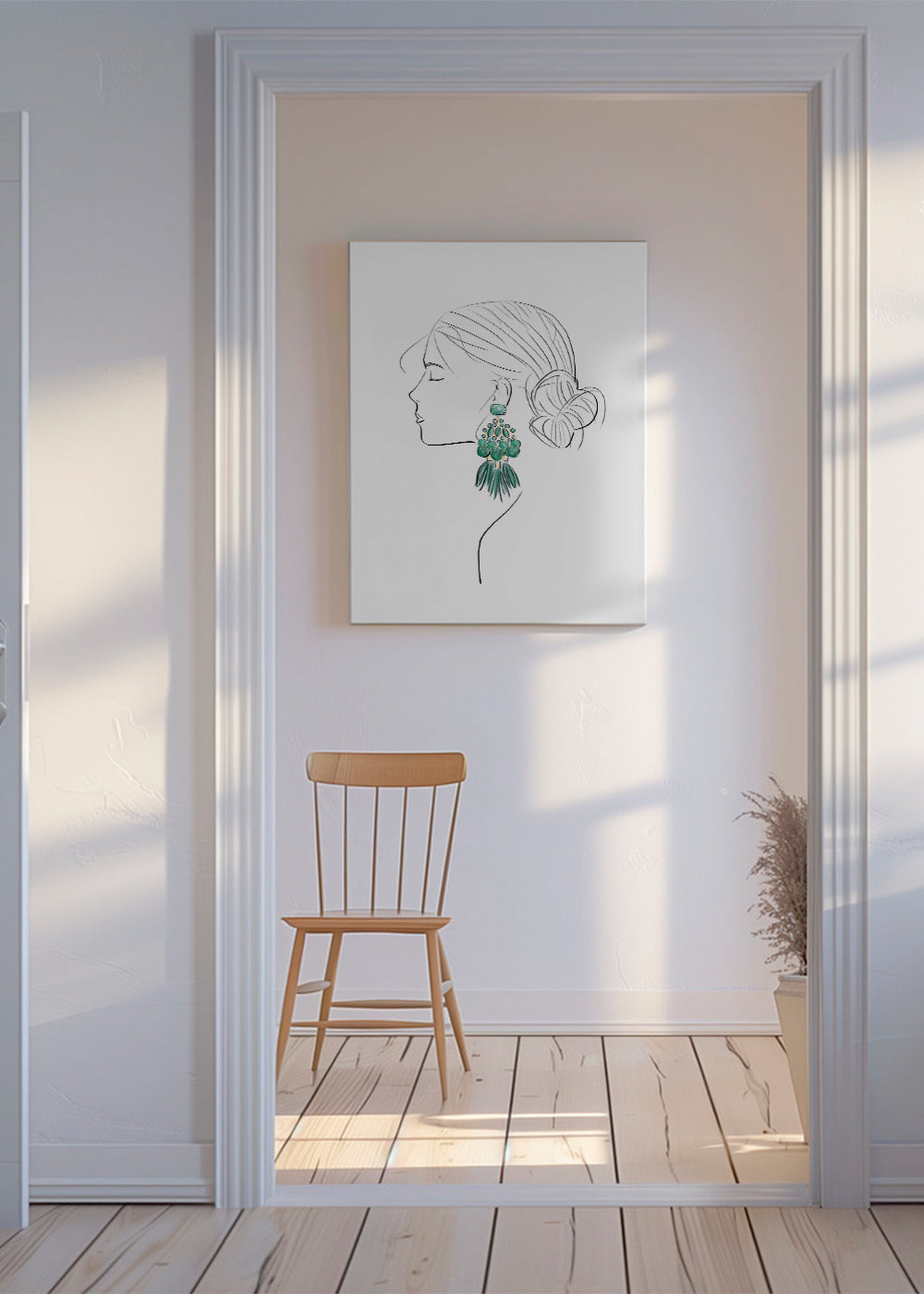 Illustration profil af kvinde med grønne øreringe