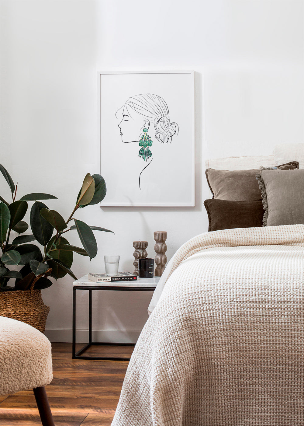 Illustration profil af kvinde med grønne øreringe