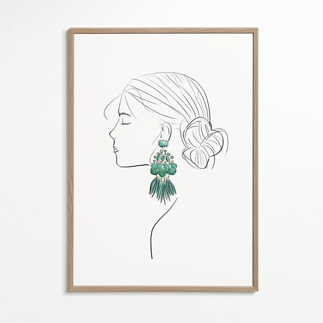 Illustration profil af kvinde med grønne øreringe