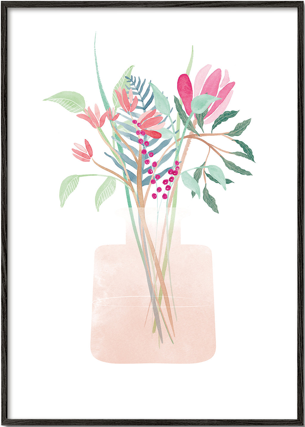 Botanisk plakat med buket i rosa vase