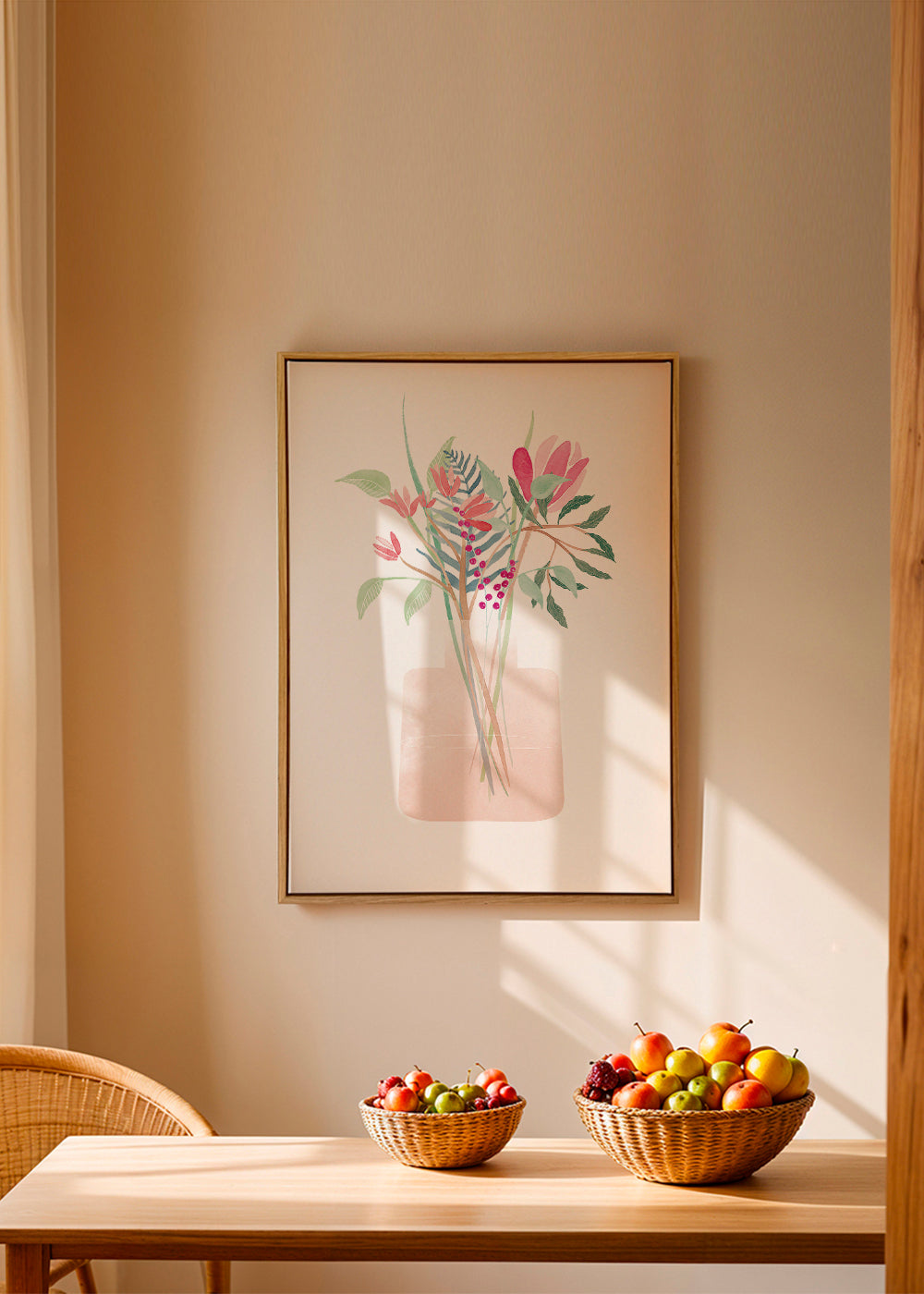 Botanisk plakat med buket i rosa vase