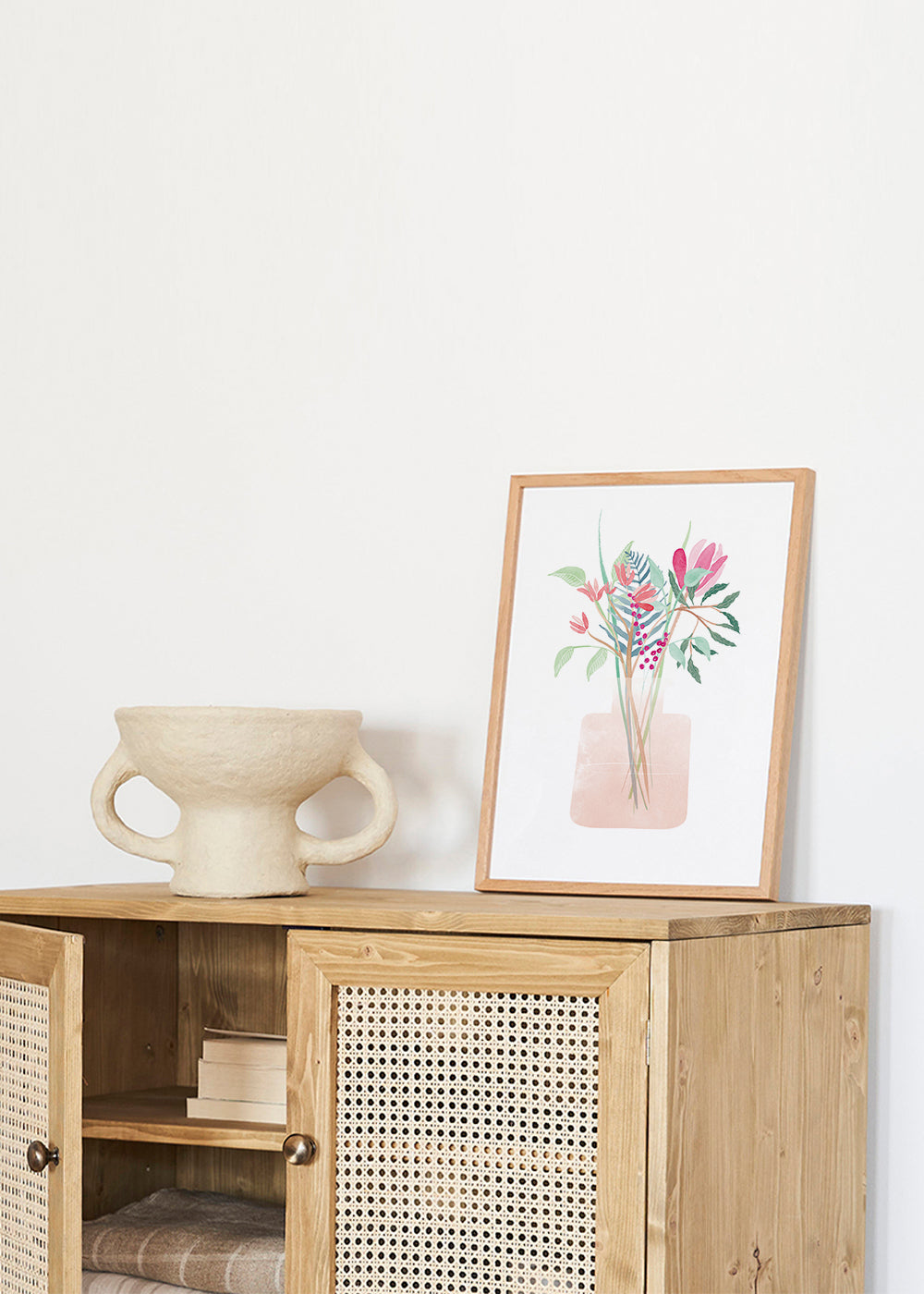 Botanisk plakat med buket i rosa vase