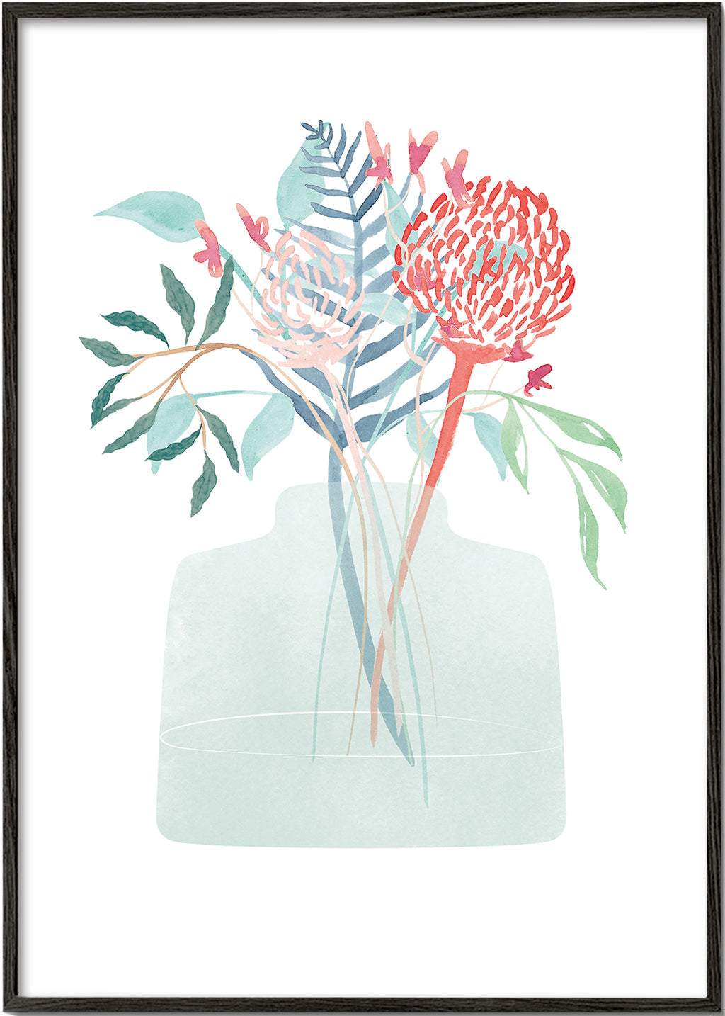 Botanisk plakat med akvarel vase