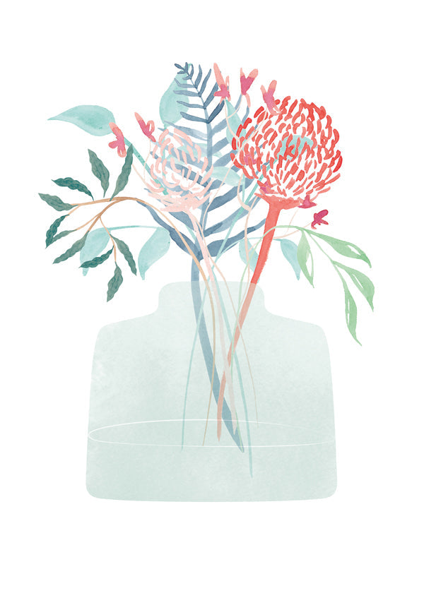 Botanisk plakat med akvarel vase