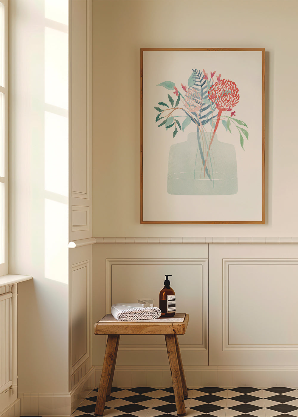 Botanisk plakat med akvarel vase