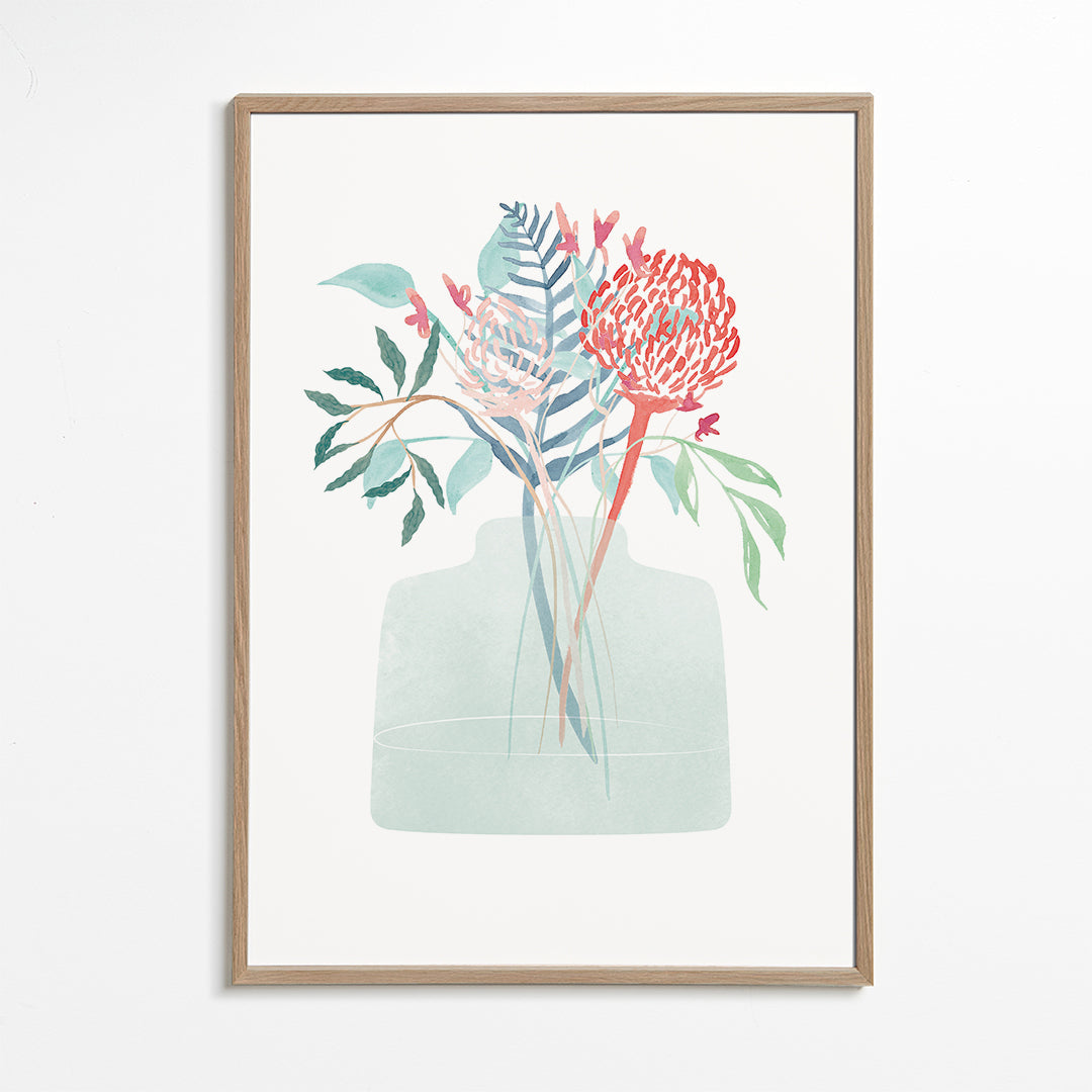 Botanisk plakat med akvarel vase