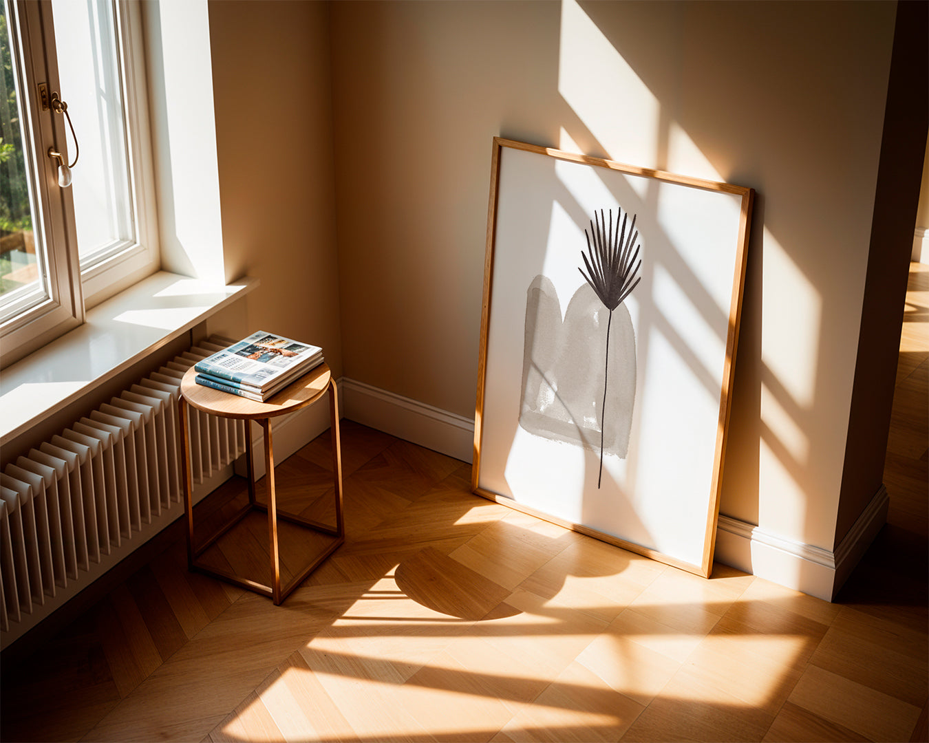 Botanisk plakat: minimalistisk blad akvarel