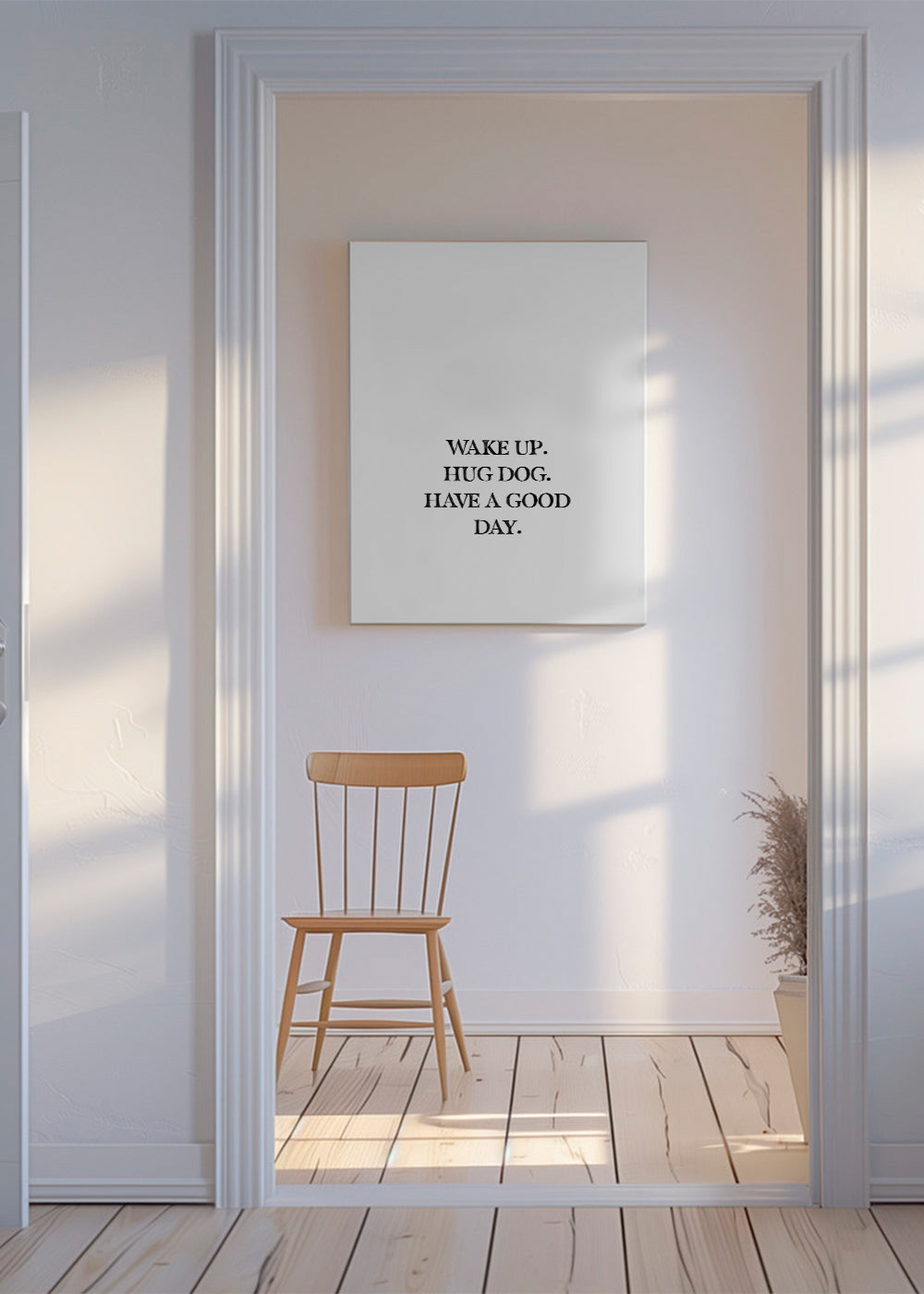Minimal typografisk plakat: Wake Up Hug Dog