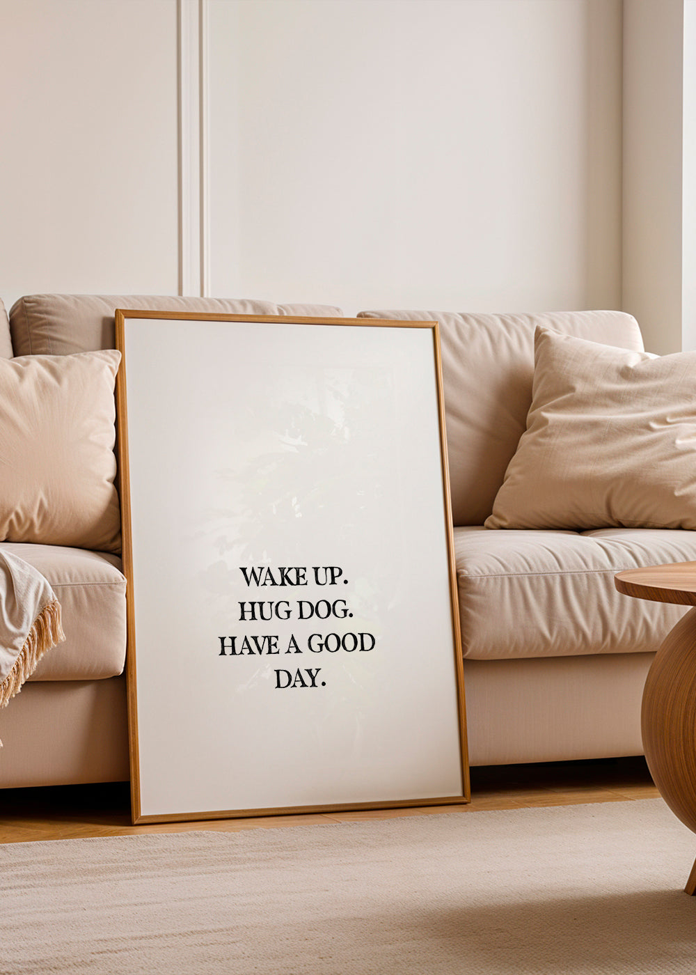 Minimal typografisk plakat: Wake Up Hug Dog