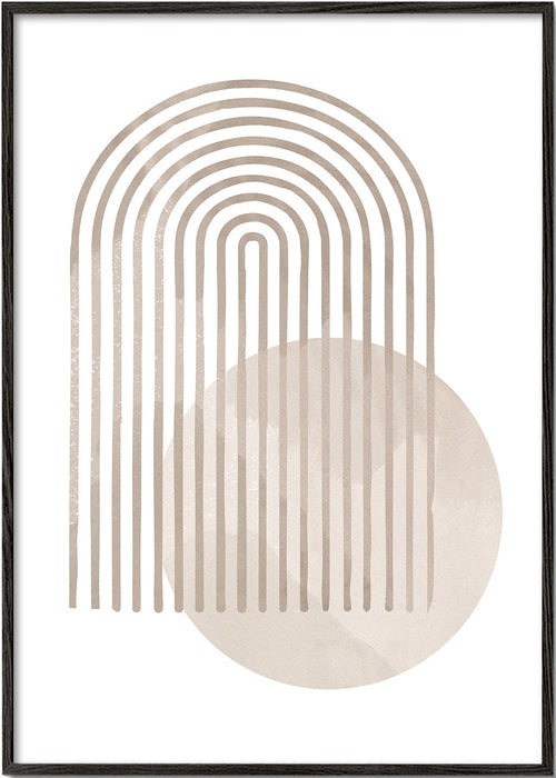 Geometrisk plakat med beige bue og cirkel
