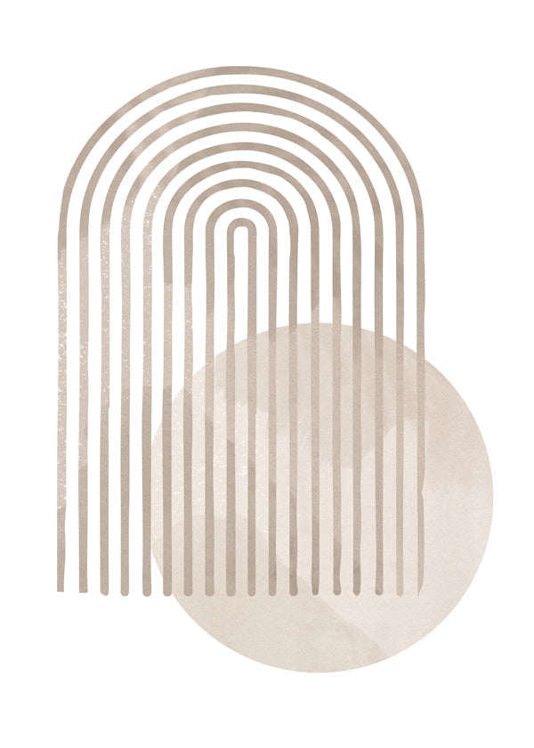 Geometrisk plakat med beige bue og cirkel