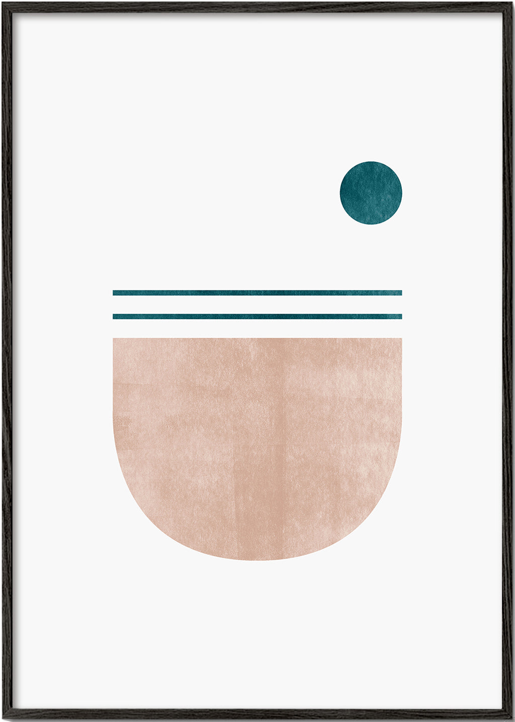 Geometrisk plakat halvcirkel med teal prik