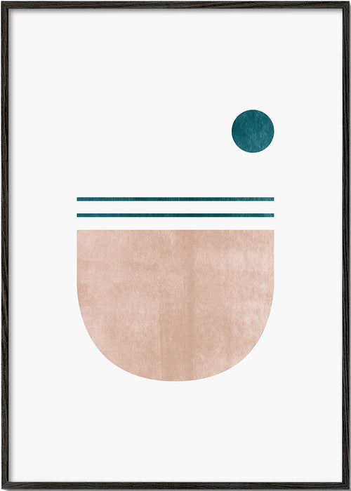 Geometrisk plakat halvcirkel med teal prik