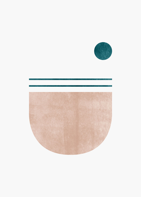 Geometrisk plakat halvcirkel med teal prik