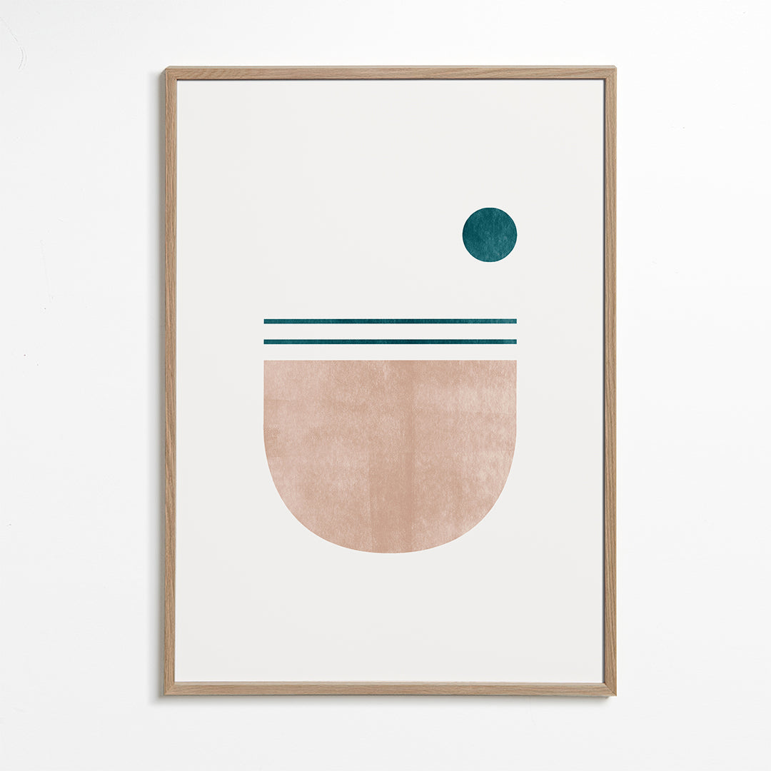 Geometrisk plakat halvcirkel med teal prik