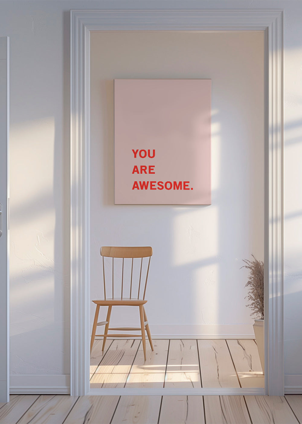 Typografisk plakat: rød tekst på lyserød baggrund