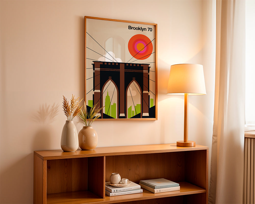 Travel poster Brooklyn-broen i grafisk illustration