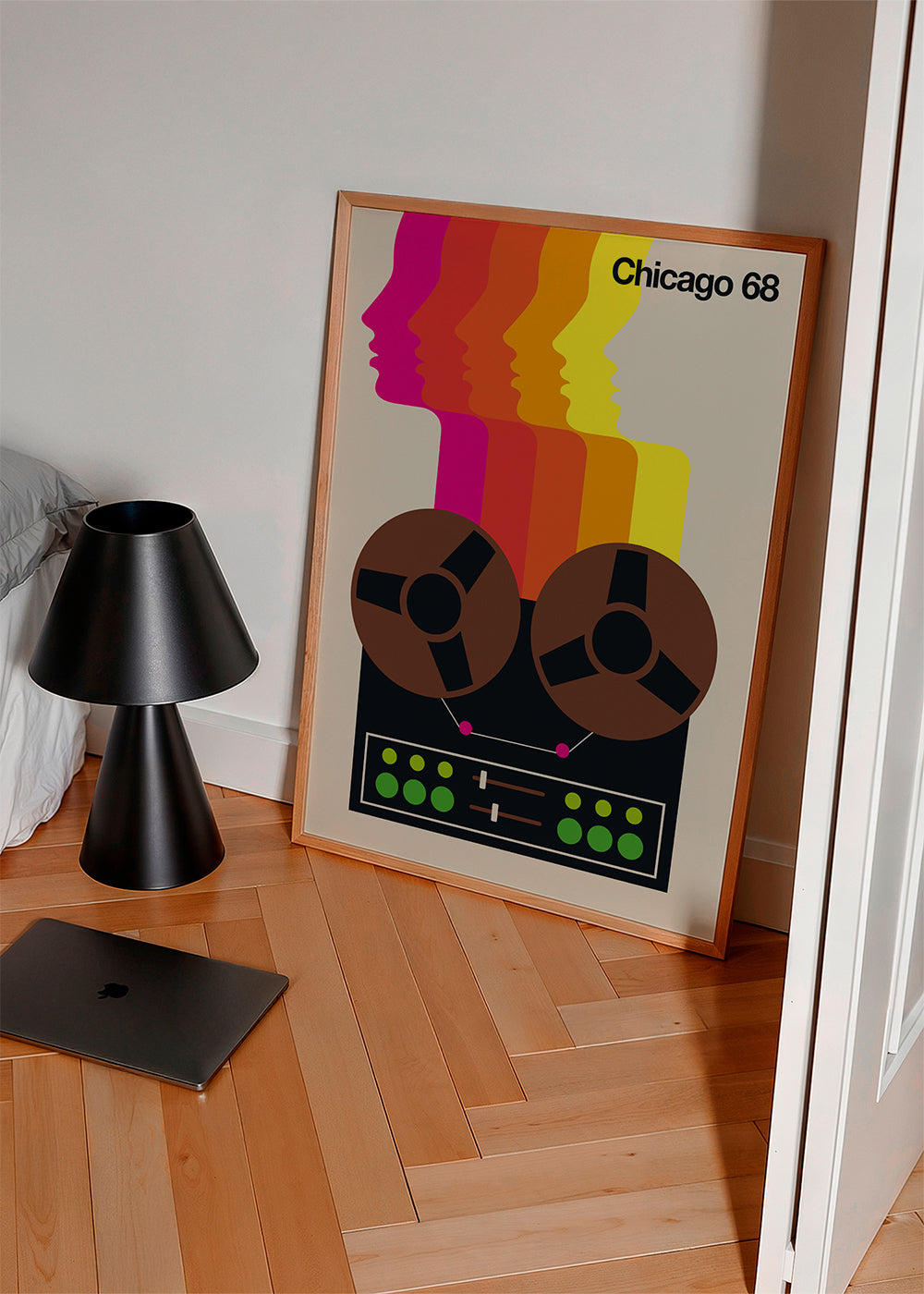 Vintage plakat med spoler og farverige profiler