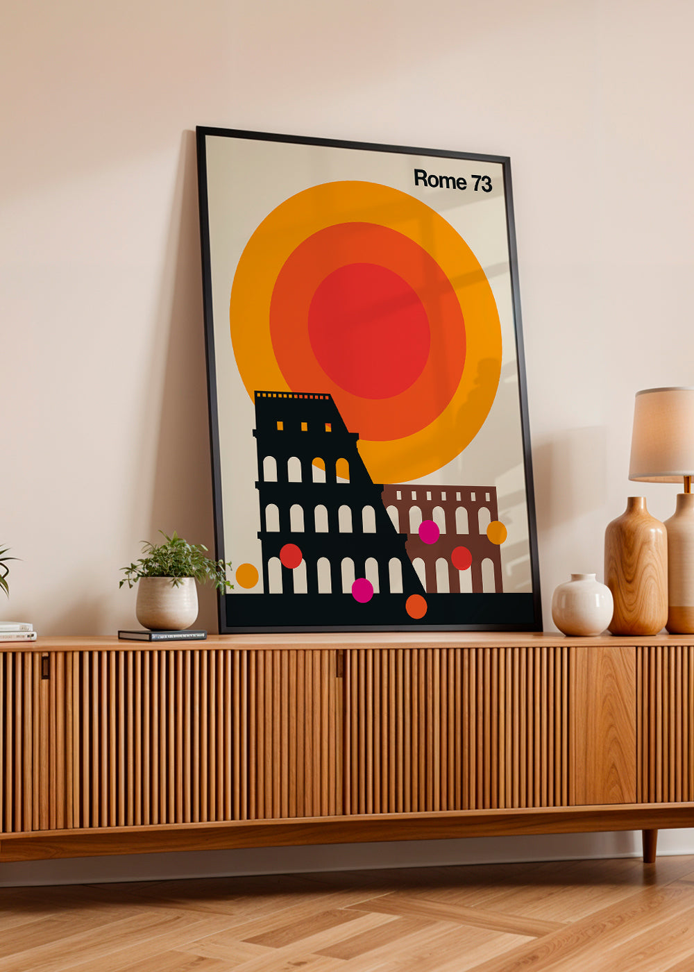 Rejseplakat Rome 73, Colosseum grafisk retro