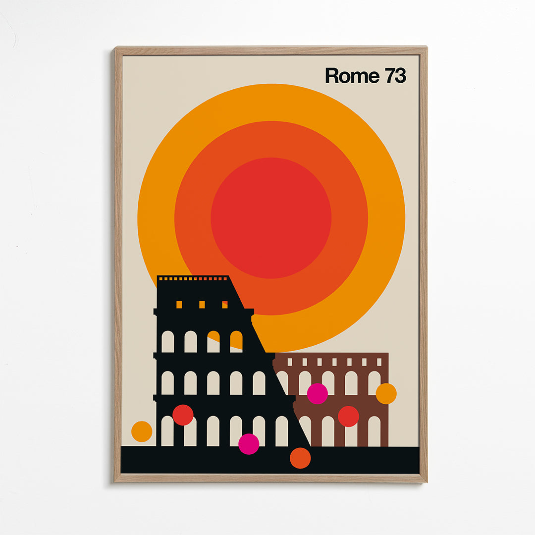 Rejseplakat Rome 73, Colosseum grafisk retro