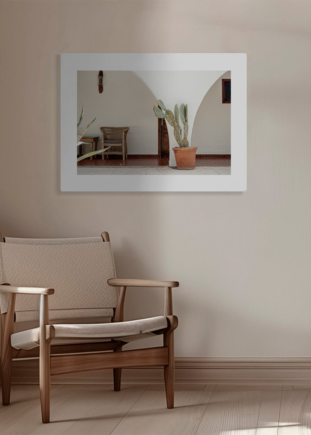 Botanisk plakat med kaktus og bue