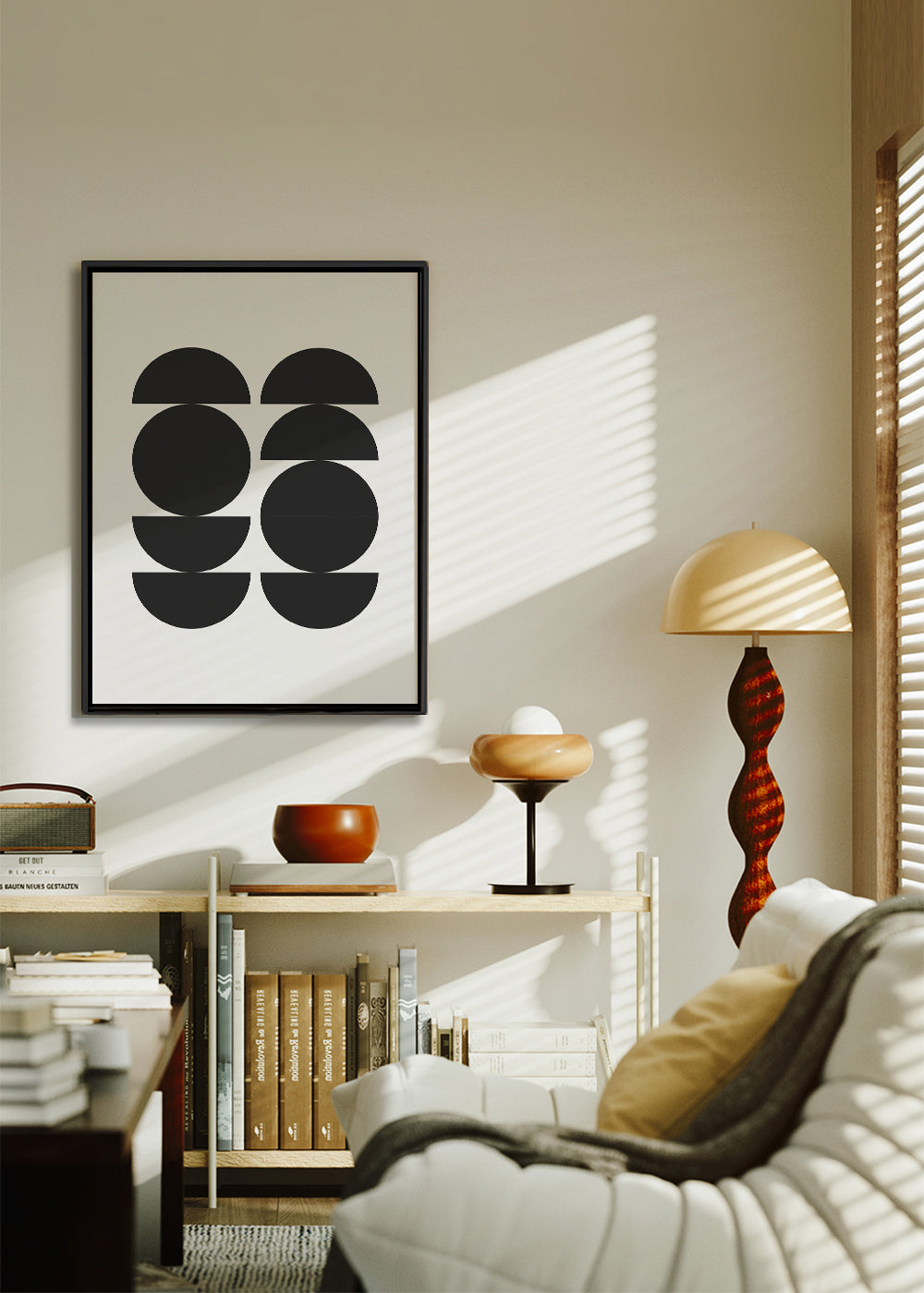 Geometrisk plakat minimal med cirkler og halve