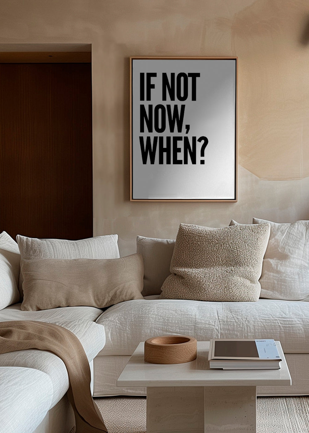 Minimalistisk typografisk plakat med markant slogan