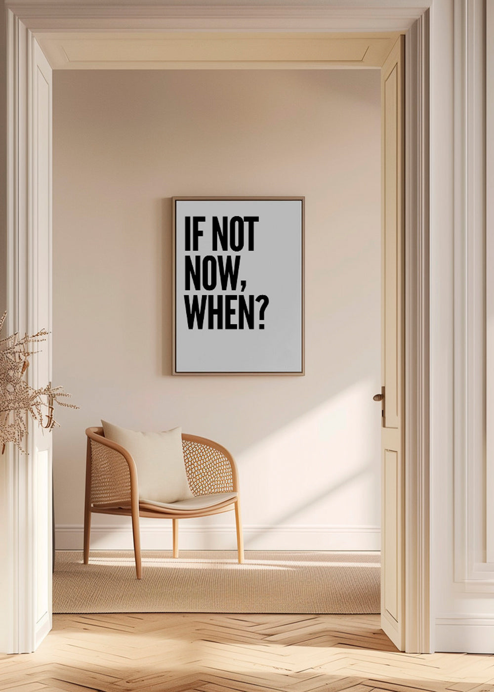 Minimalistisk typografisk plakat med markant slogan