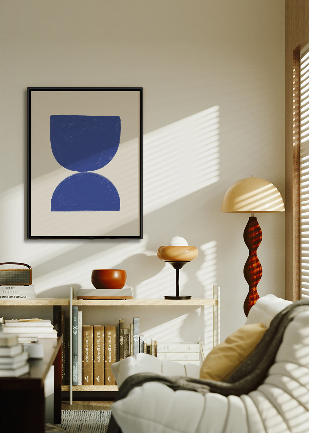 Geometrisk plakat blå minimal halve cirkler