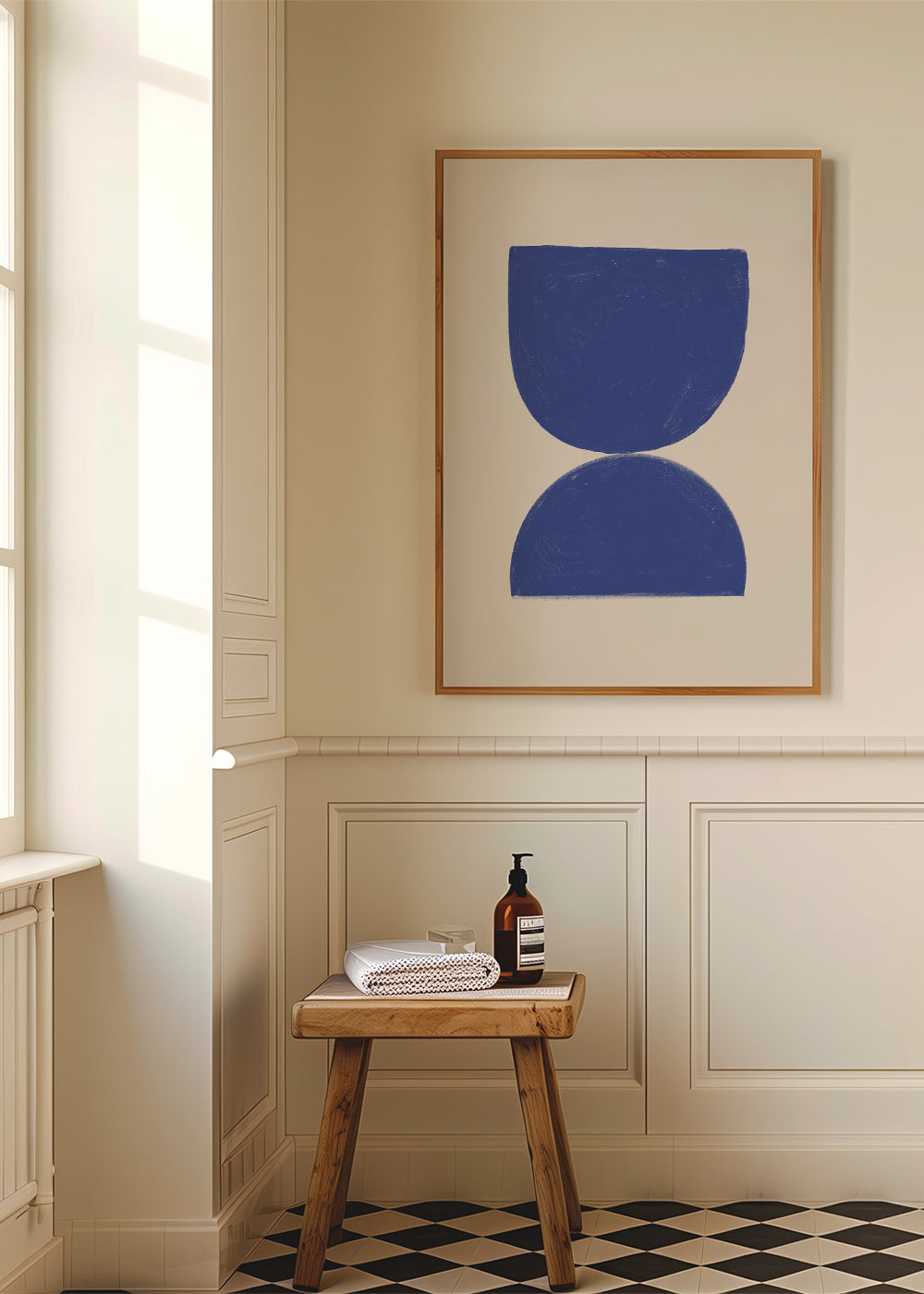 Geometrisk plakat blå minimal halve cirkler