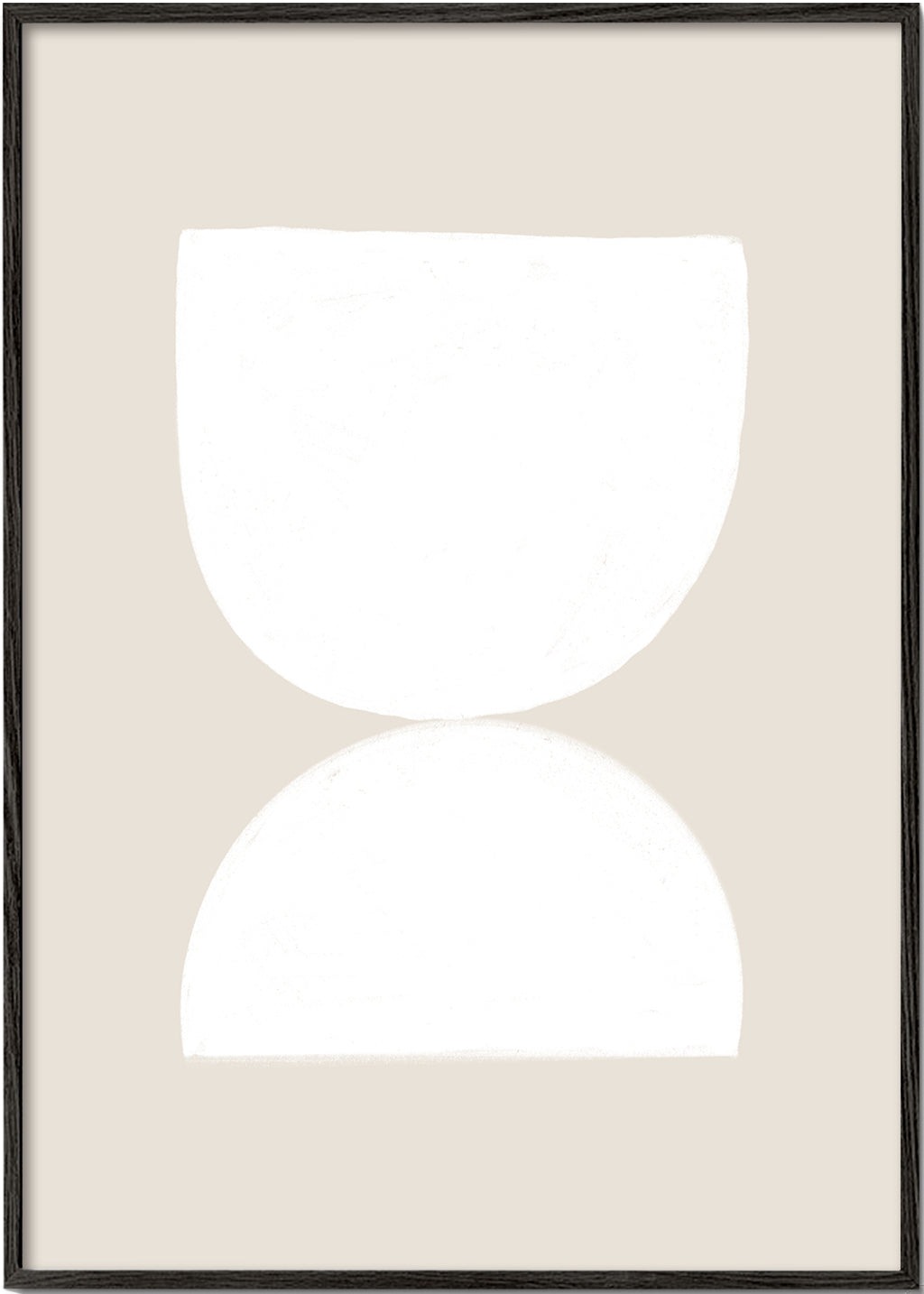 Minimalistisk plakat to hvide former på beige baggrund