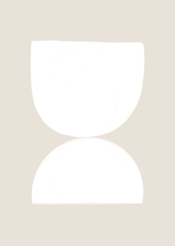 Minimalistisk plakat to hvide former på beige baggrund