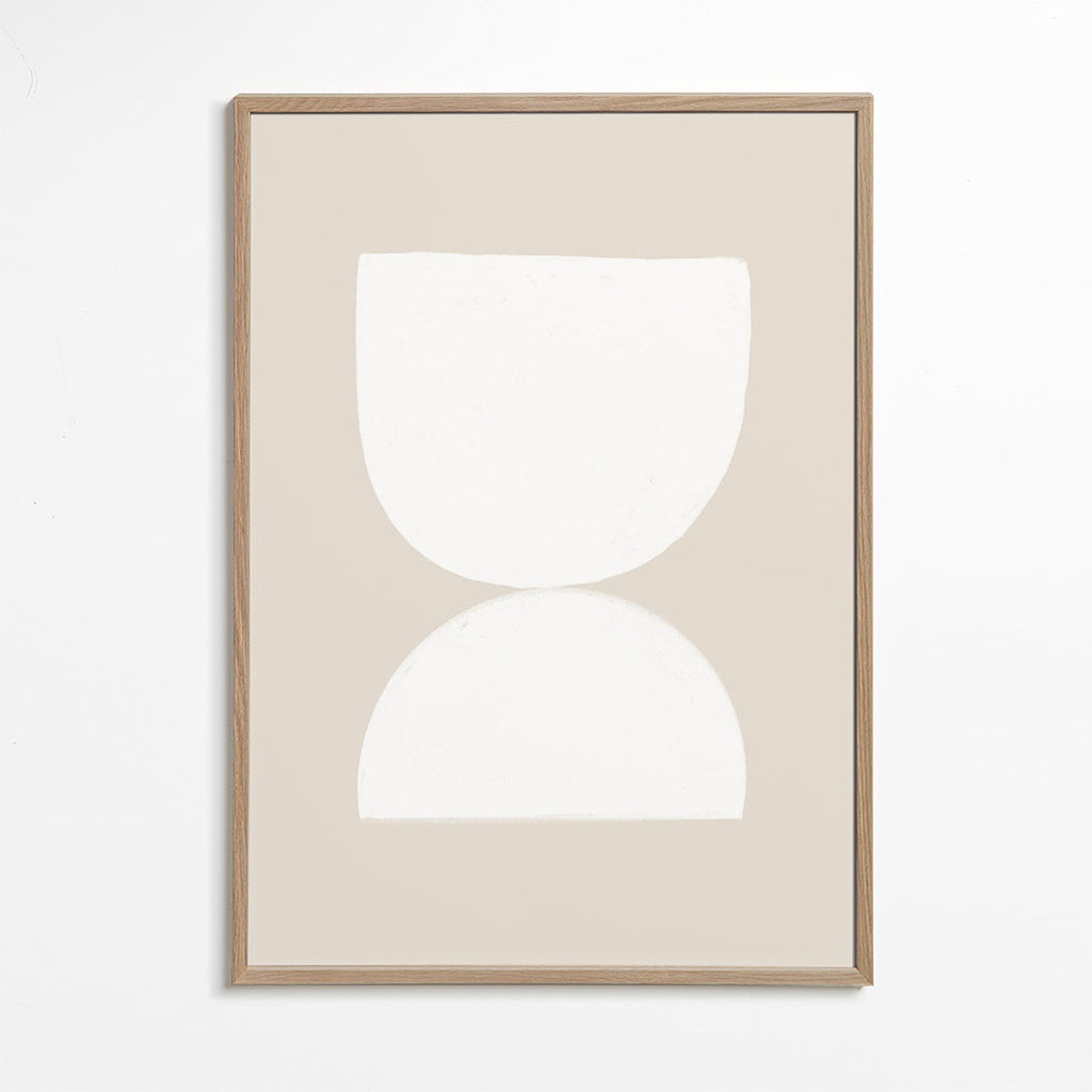 Minimalistisk plakat to hvide former på beige baggrund