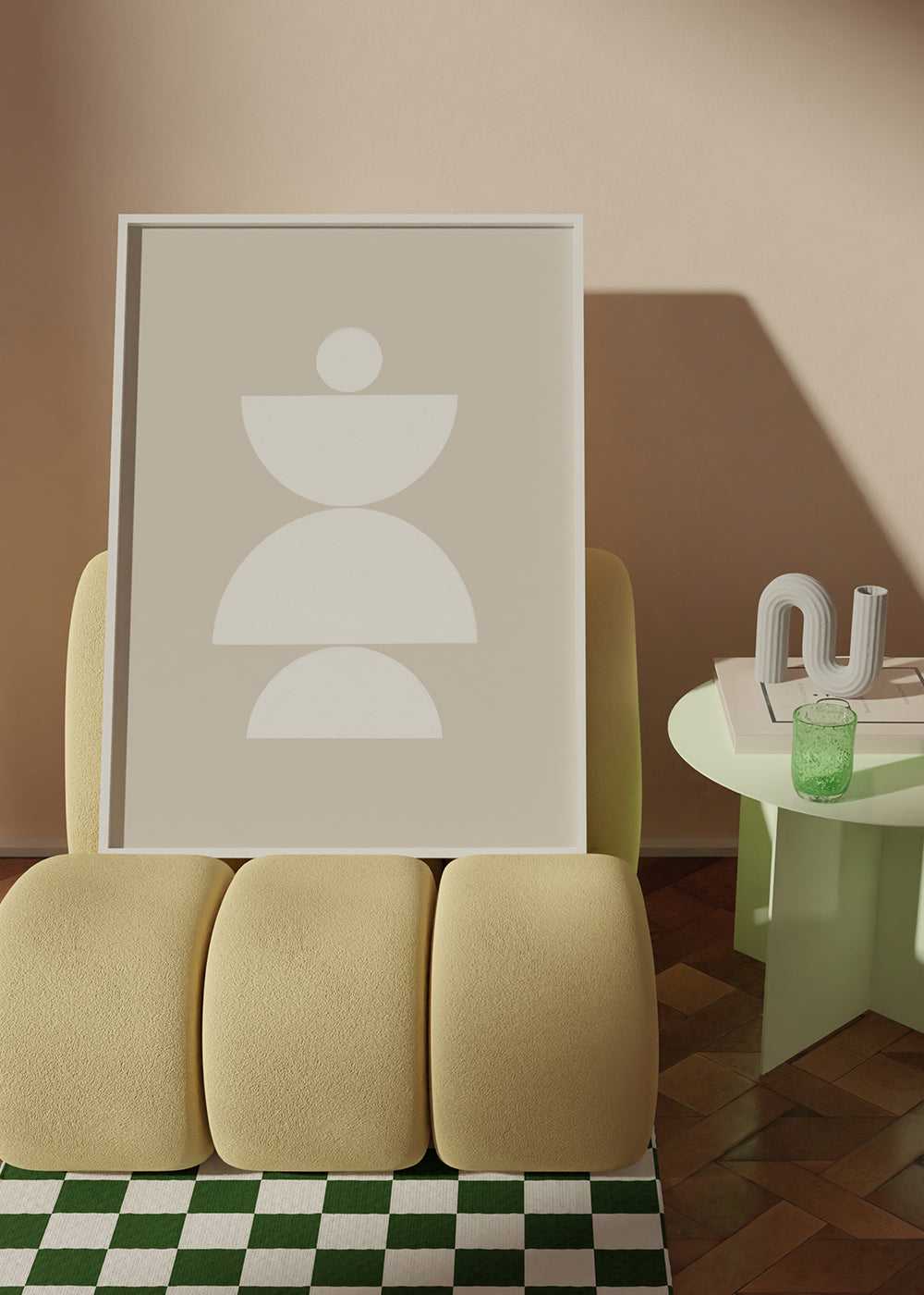 Geometrisk plakat med stakkede halvcirkler