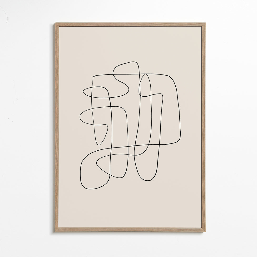 Minimalistisk design med sammenhængende linje på beige baggrund