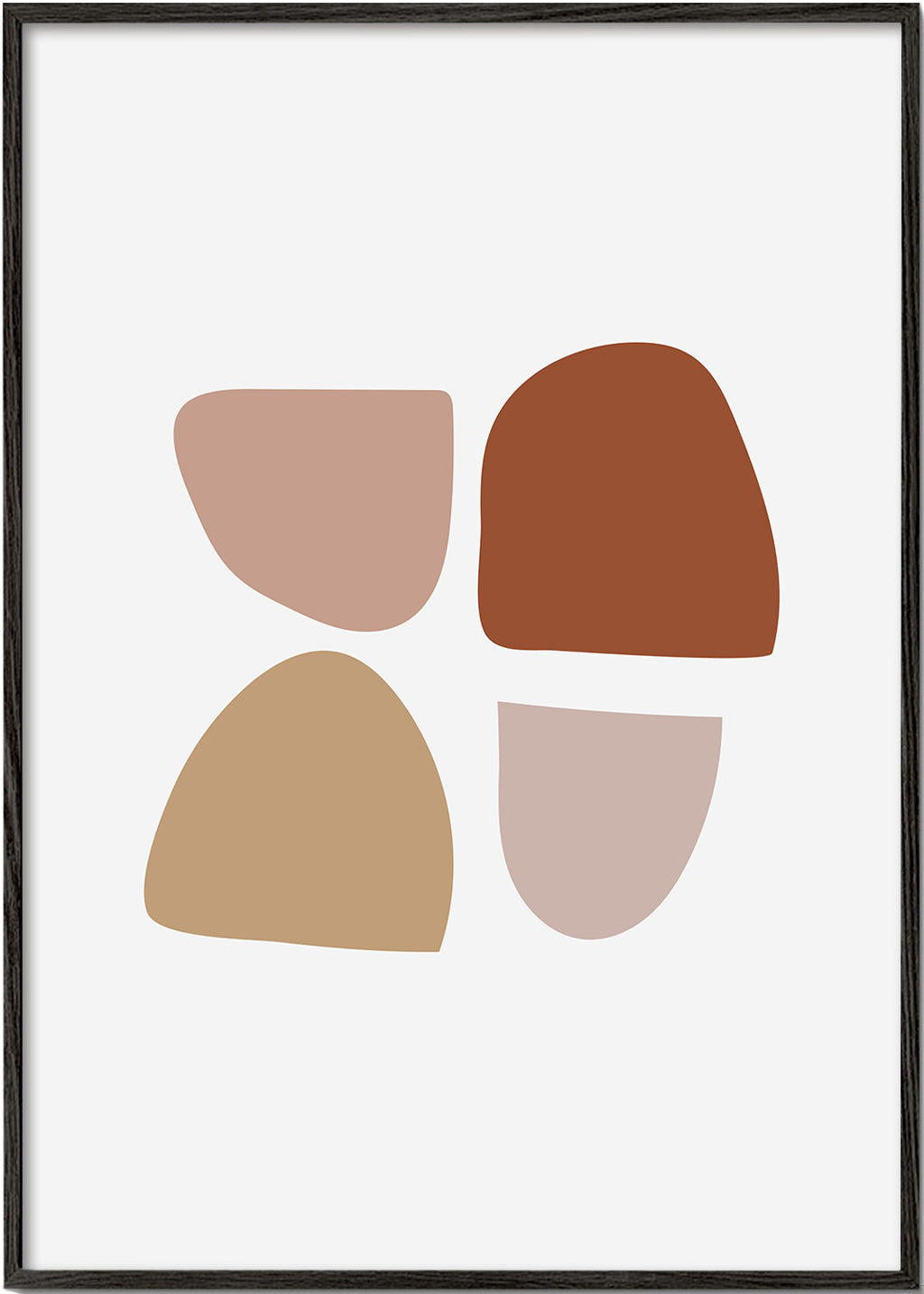 Minimalistisk plakat med organiske beige og terrakotta former